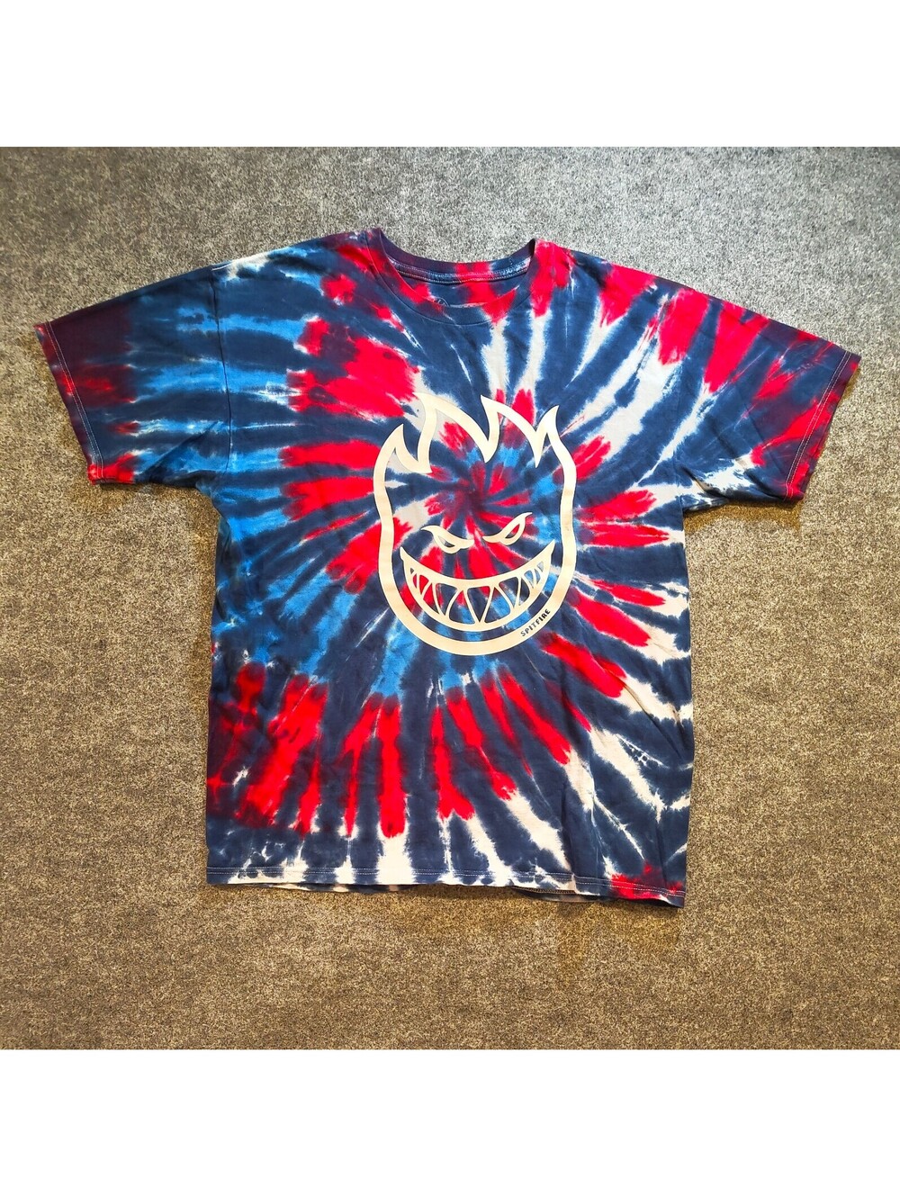 Spitfire Wheels Tie Dye Bighead T-Shirt Red Blue White Large